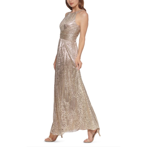 Eliza J metallic gold animal print halter gown dress - Picture 2 of 4